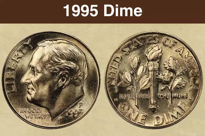 1995 Roosevelt dime obverse and reverse showing mint mark location above the date